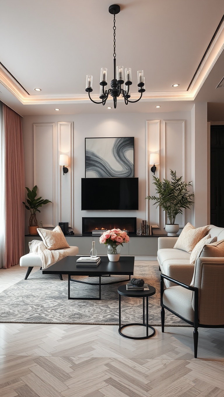 25 Chic Ideas for Monochrome Living Rooms That Shine - Romantic Blush and Rose Tones