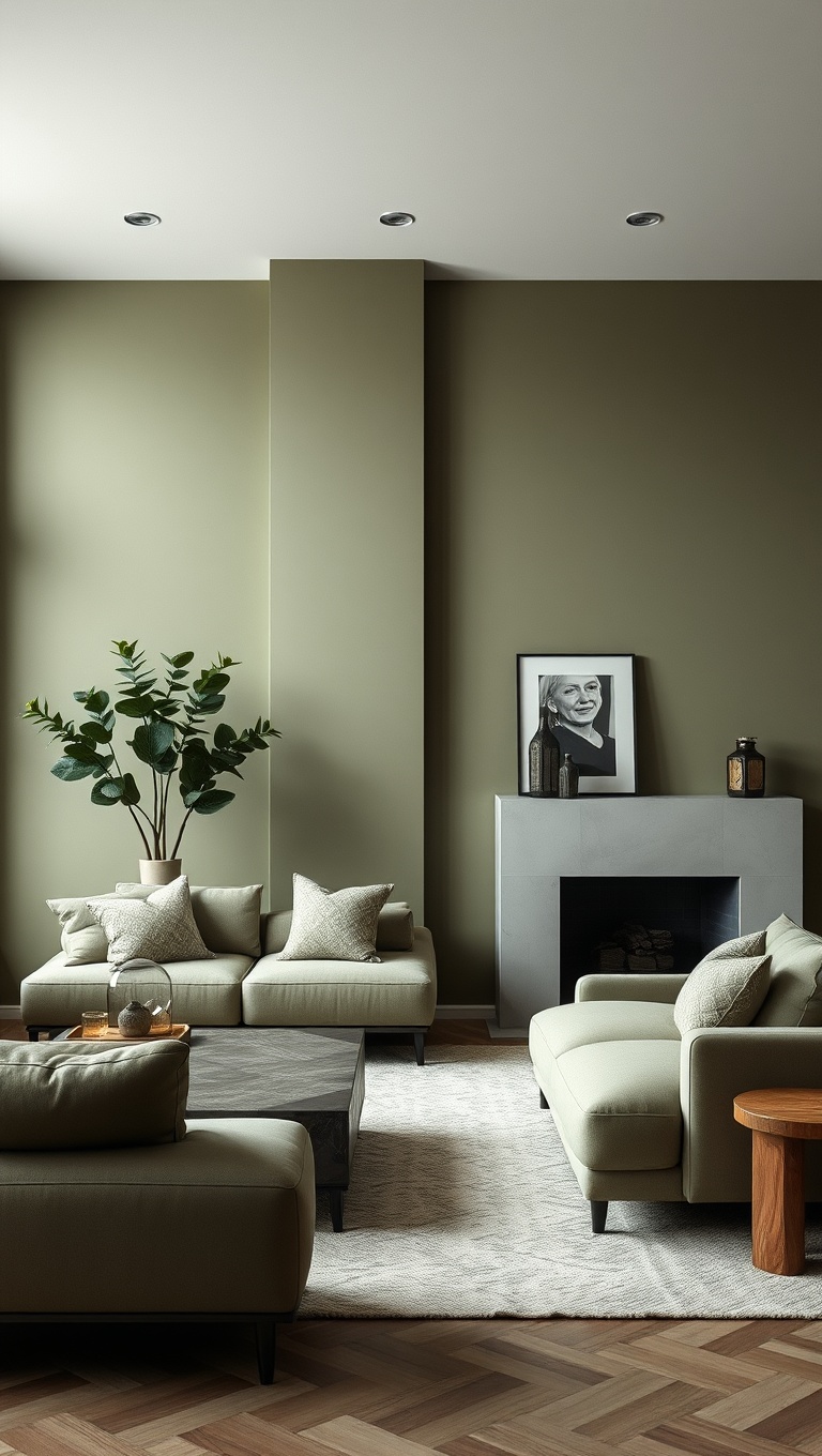 25 Chic Ideas for Monochrome Living Rooms That Shine - 9. Earthy Tones in Olive Green