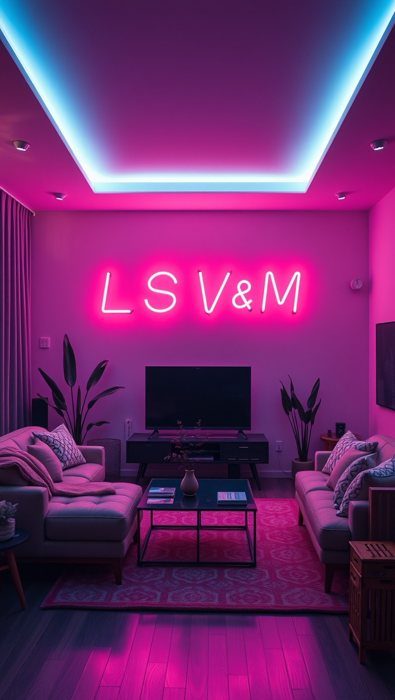 25 Dazzling Ideas for a Neon Living Room Makeover - 24. Incorporate Neon in Your Lighting Design