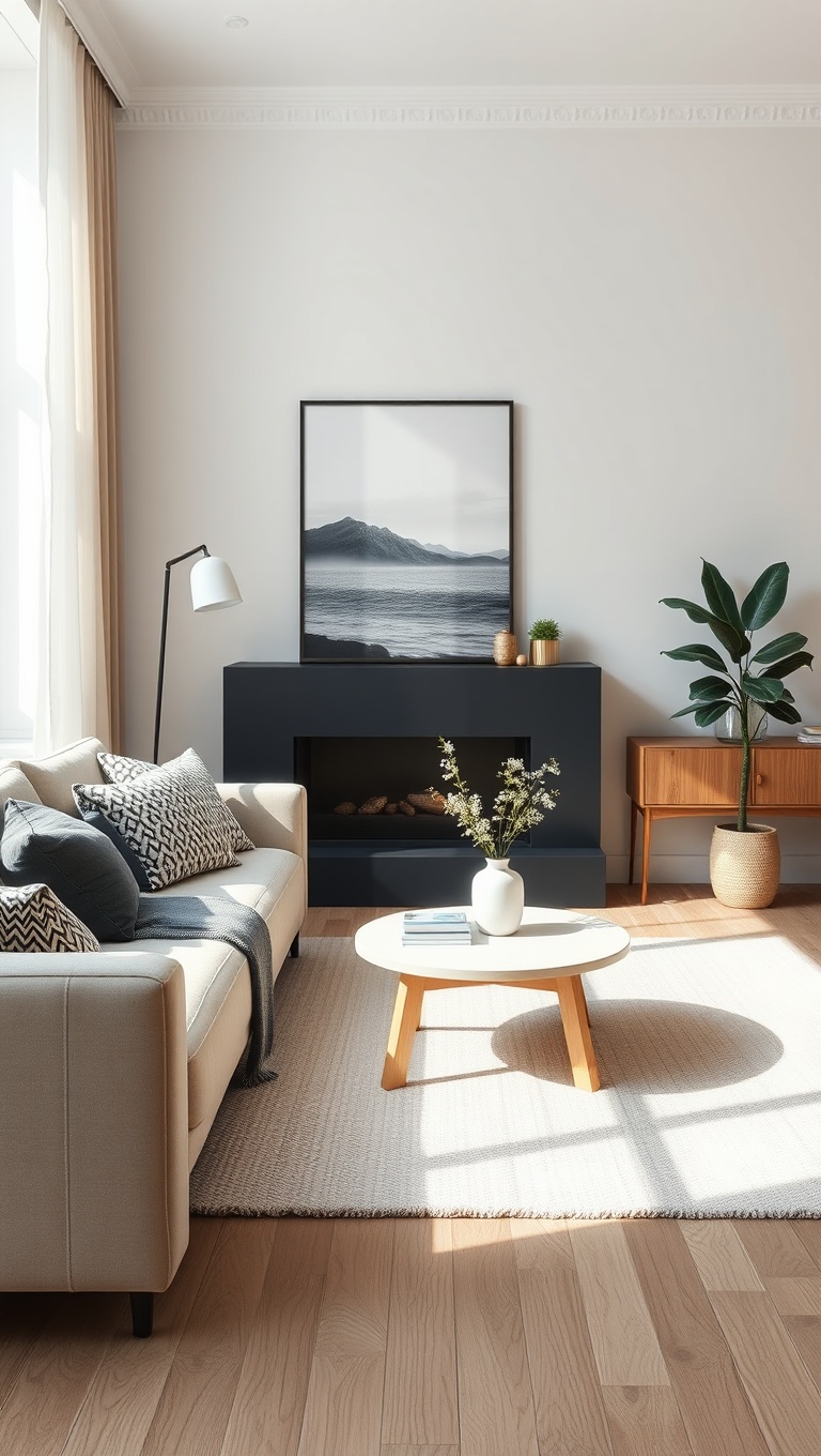 25 Cozy and Chic Ideas for Your Nordic Living Room - 11. Incorporate Minimalist Art: Subtle Yet Stylish