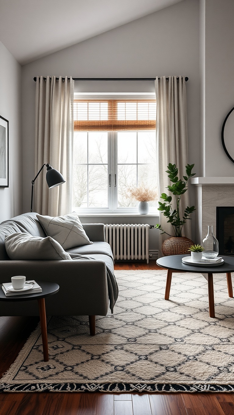 25 Cozy and Chic Ideas for Your Nordic Living Room - 4. Add a Statement Rug: Cozy and Stylish