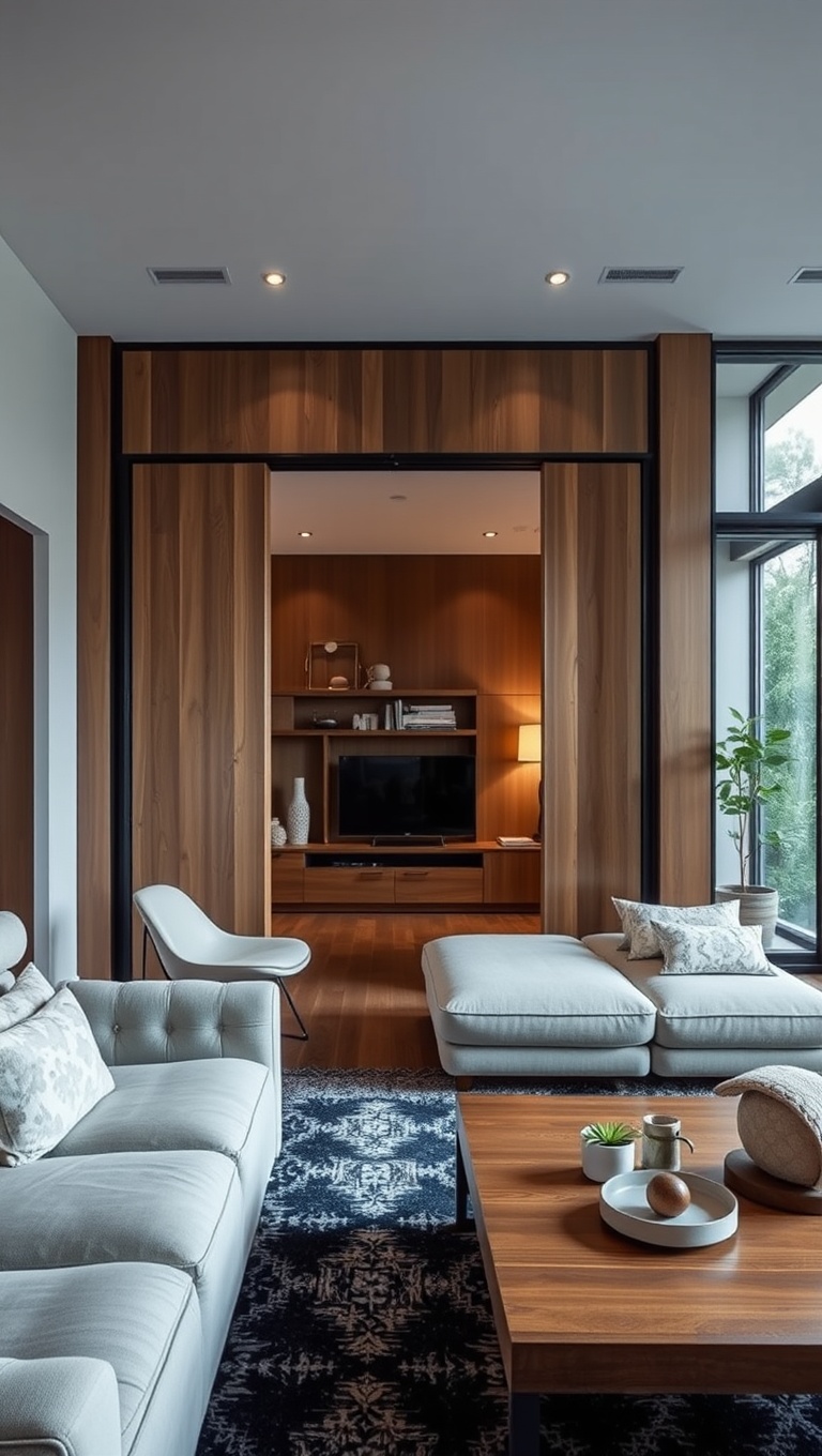 25 Creative Ideas for Your Oddly Shaped Living Room - 14. Use Slide-Open Doors to Save Space