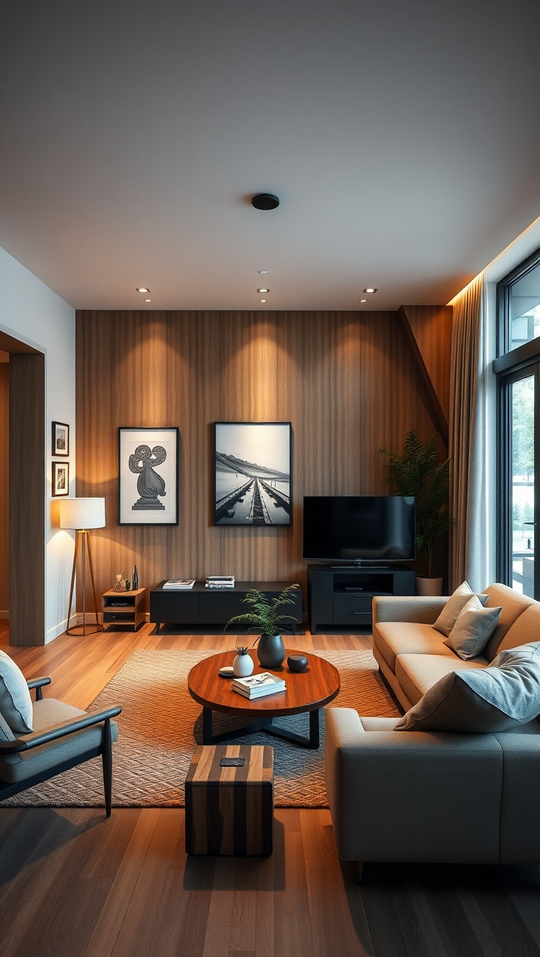 25 Creative Ideas for Your Oddly Shaped Living Room - 13. Create Zones with Lighting
