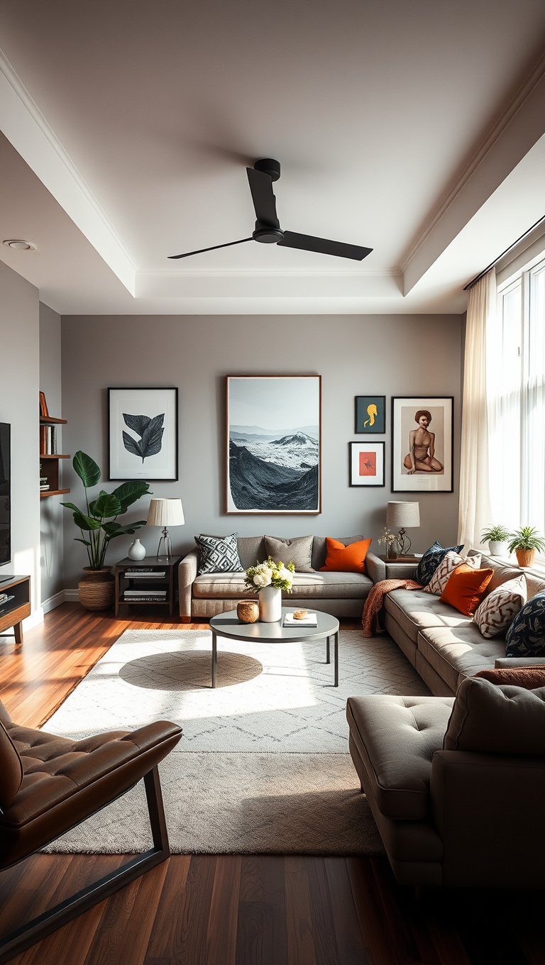 25 Creative Ideas for Your Oddly Shaped Living Room - 3. Hang Art at Different Heights