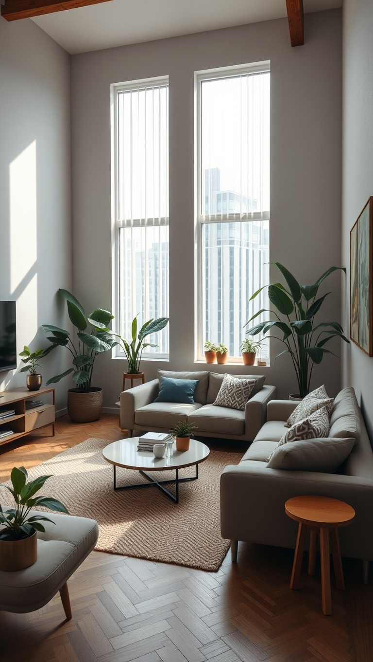 25 Creative Ideas for Your Oddly Shaped Living Room - 19. Utilize Vertical Space with Tall Plants