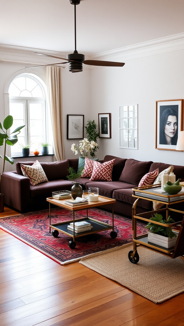 25 Creative Ideas for Your Oddly Shaped Living Room - 18. Add a Bar Cart for Function and Flair