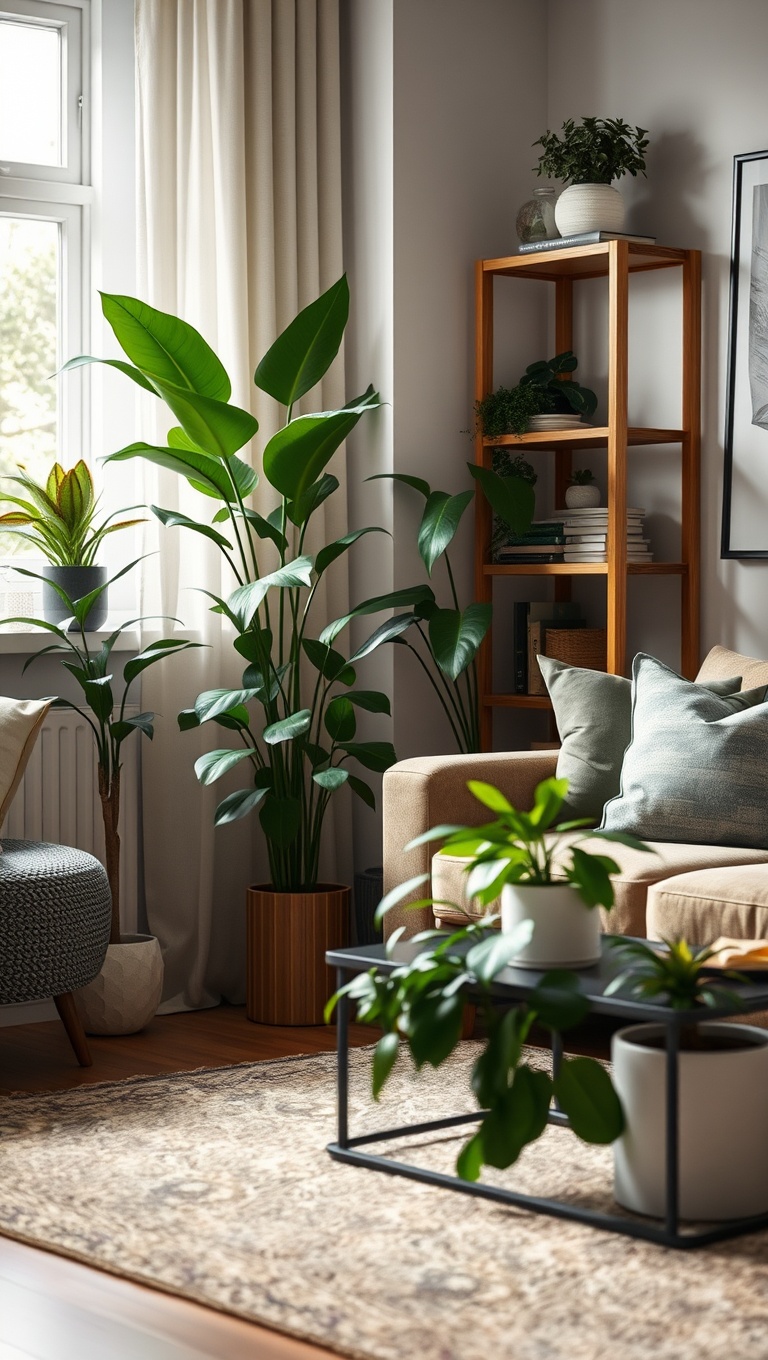 25 Chic Ideas for an Organized Living Room You'll Love - 20. Incorporate Plants for a Fresh Feel