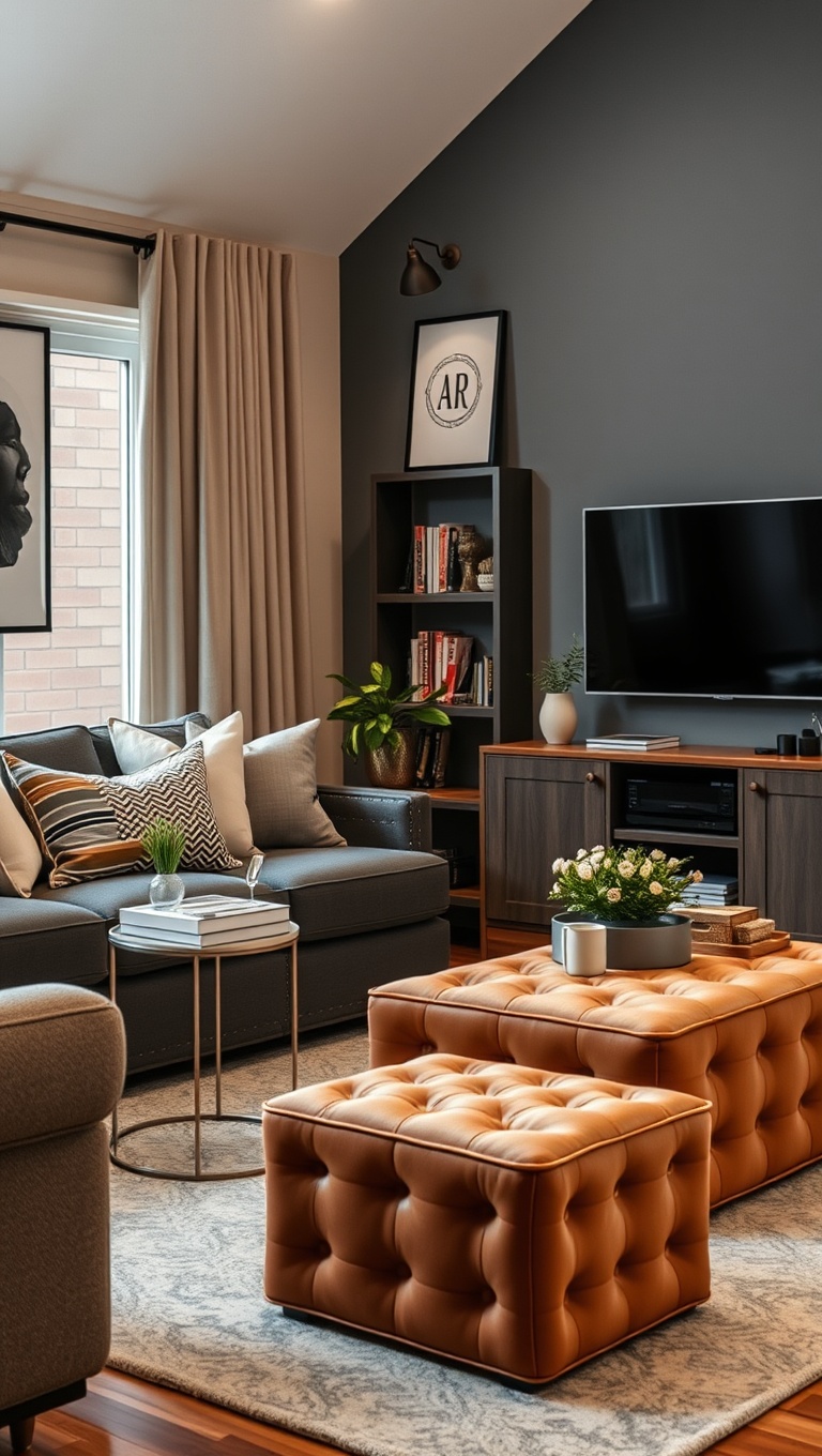 25 Chic Ideas for an Organized Living Room You'll Love - 17. Use Ottomans for Hidden Storage