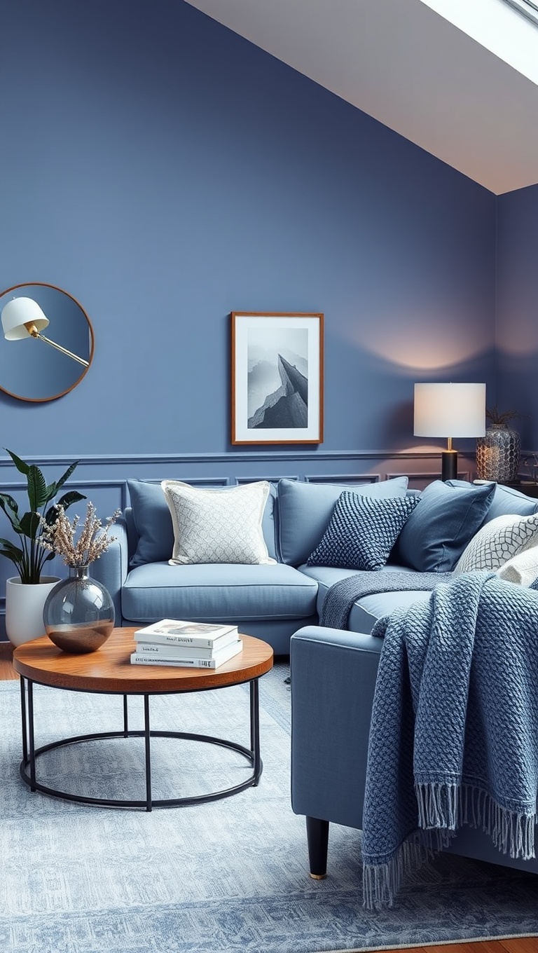 25 Periwinkle Living Room Ideas to Brighten Your Home - 3. Layer Textures with Periwinkle Throws
