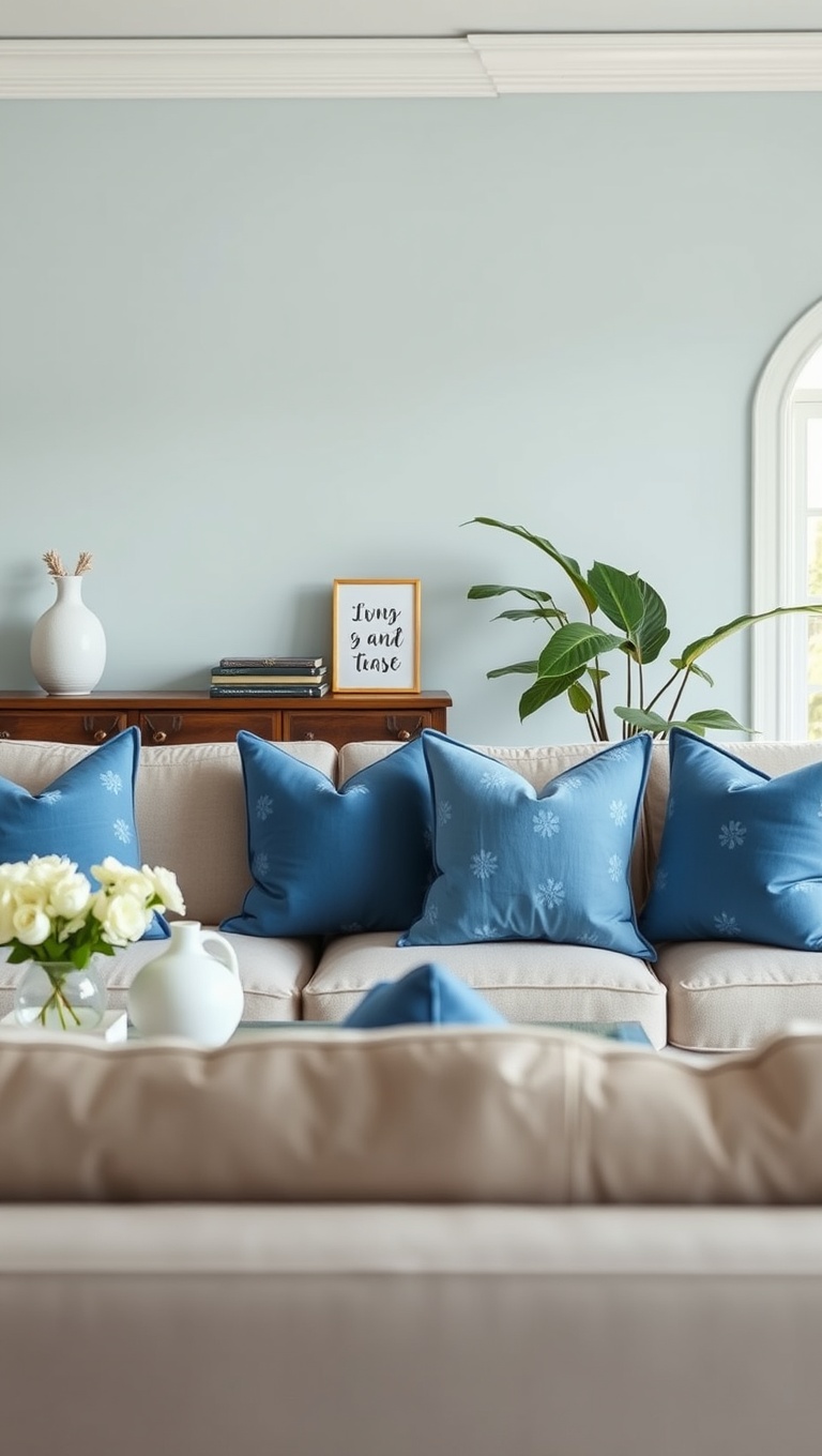 25 Periwinkle Living Room Ideas to Brighten Your Home - 5. Add Periwinkle Pillows for a Cozy Touch