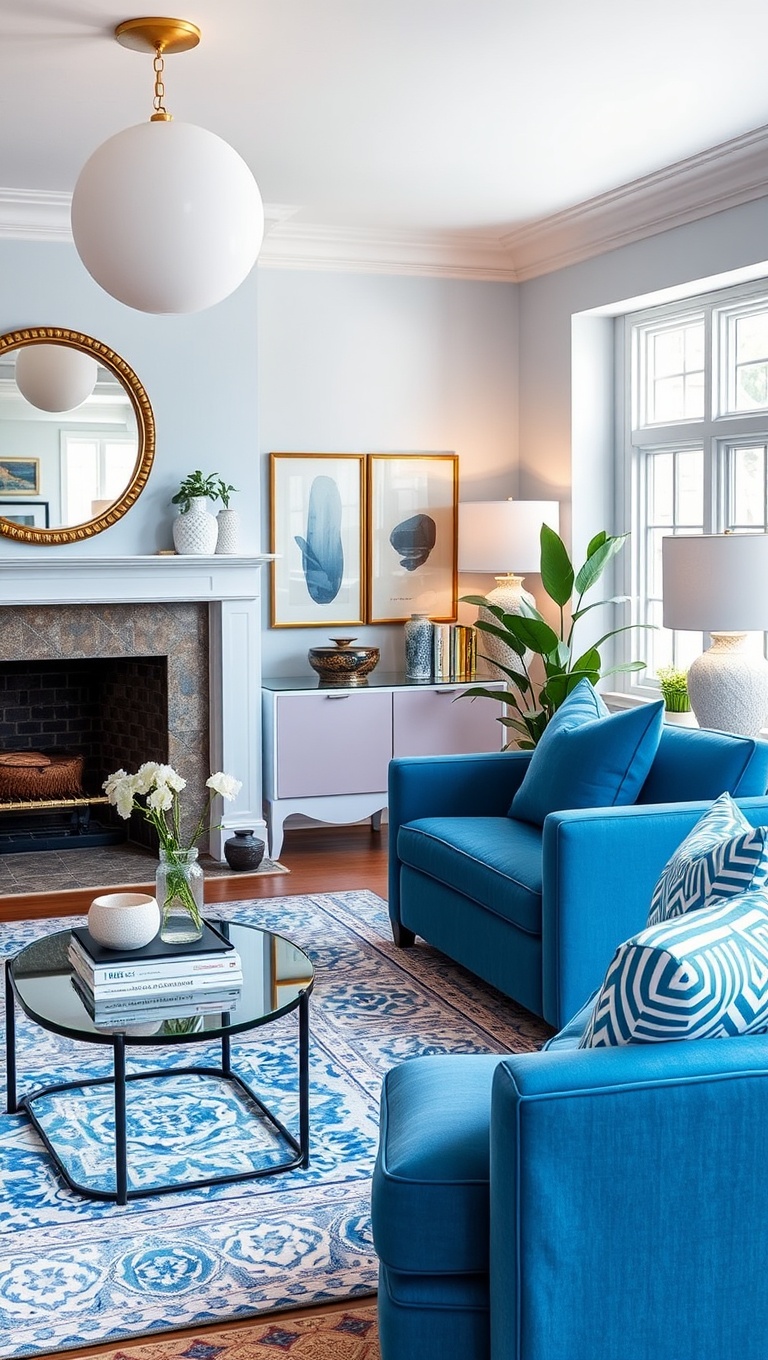 25 Periwinkle Living Room Ideas to Brighten Your Home - 13. Use Periwinkle in Your Lighting Fixtures