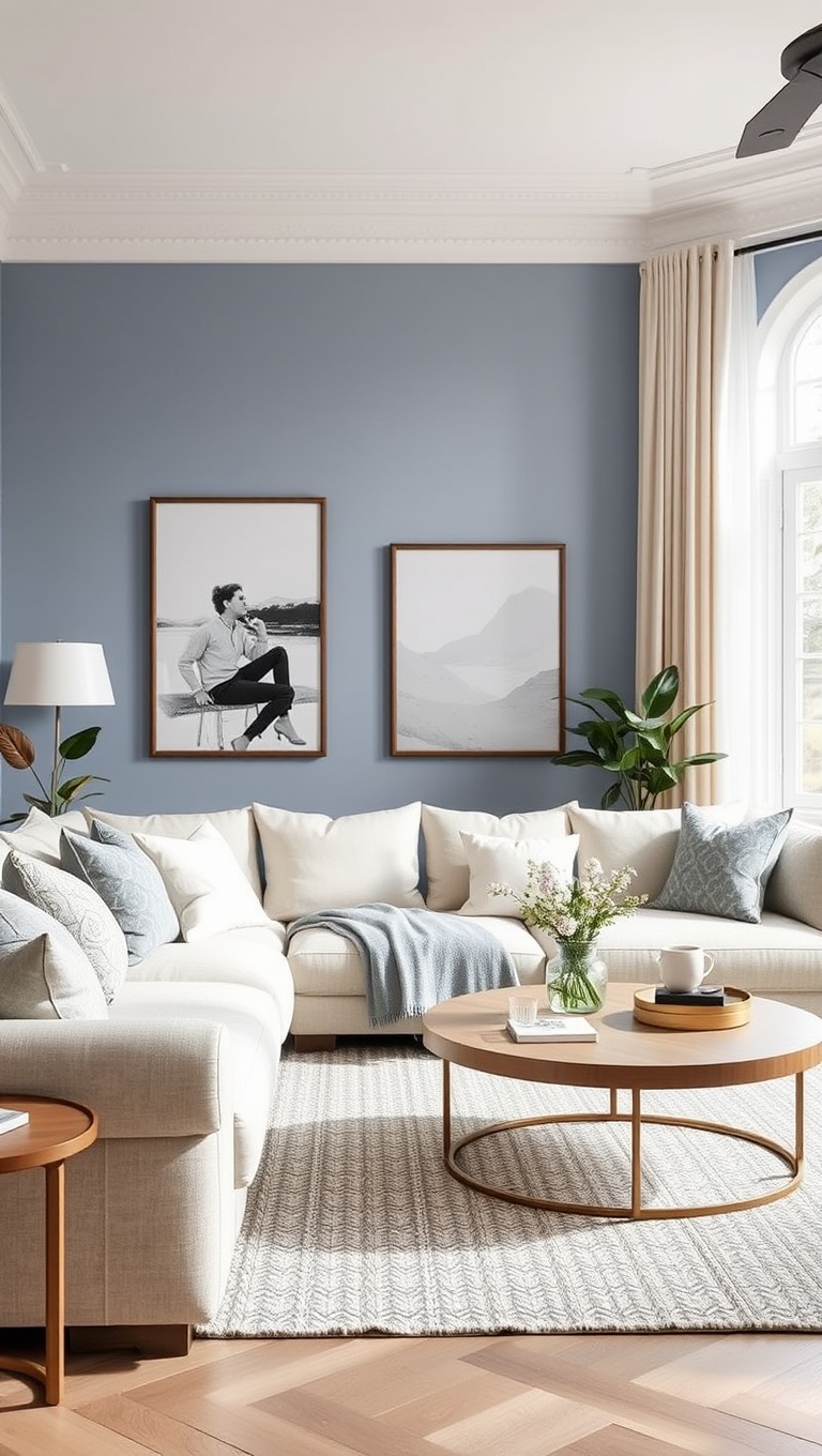 25 Periwinkle Living Room Ideas to Brighten Your Home - 7. Mix Periwinkle with Soft Neutrals