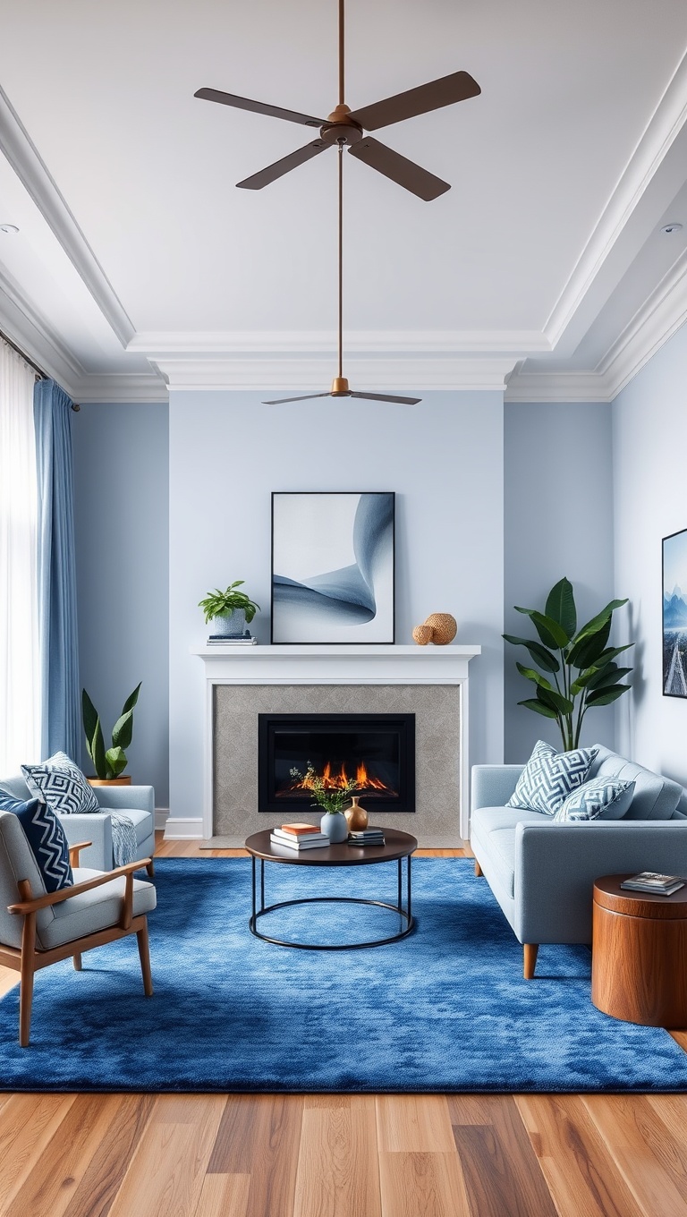 25 Periwinkle Living Room Ideas to Brighten Your Home - 6. Choose a Periwinkle Area Rug