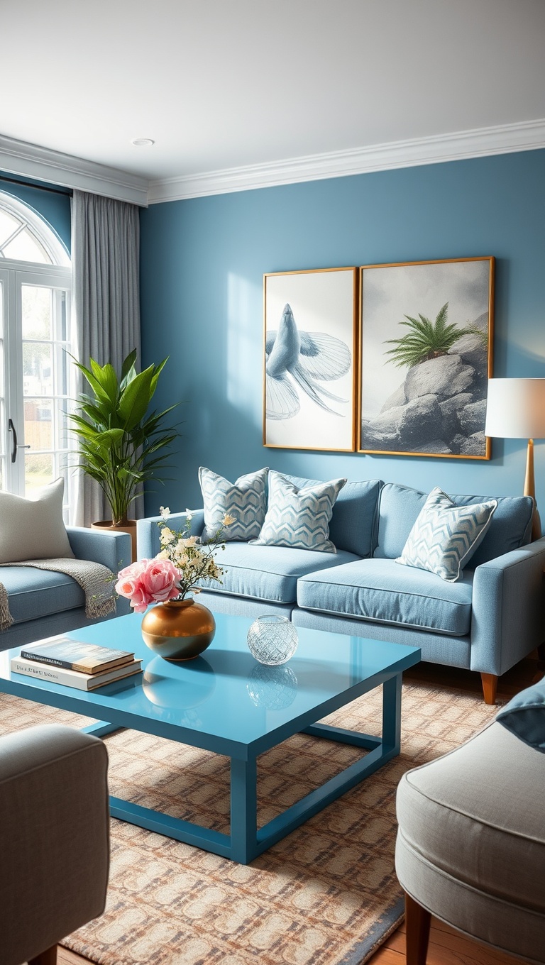 25 Periwinkle Living Room Ideas to Brighten Your Home - 12. Add a Periwinkle Coffee Table