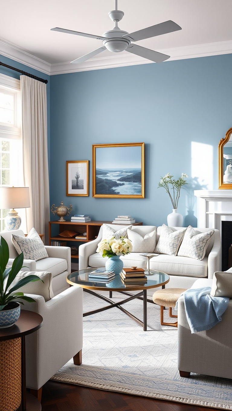 25 Periwinkle Living Room Ideas to Brighten Your Home - 10. Use Periwinkle Decor for a Coastal Vibe