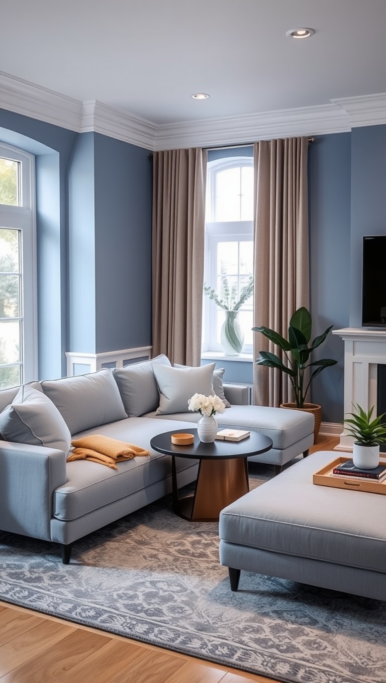 25 Periwinkle Living Room Ideas to Brighten Your Home - 17. Style a Periwinkle Sectional Sofa