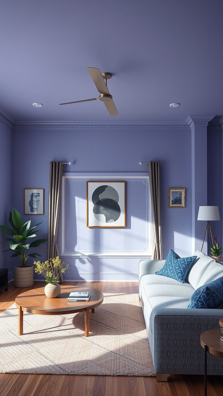 25 Periwinkle Living Room Ideas to Brighten Your Home - 11. Paint Your Ceiling Periwinkle