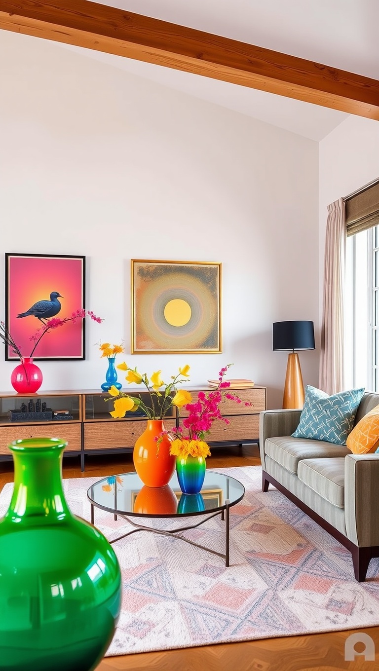 25 Vibrant Ideas for a Rainbow Living Room - 14. Bold Accessories like Vases and Figurines
