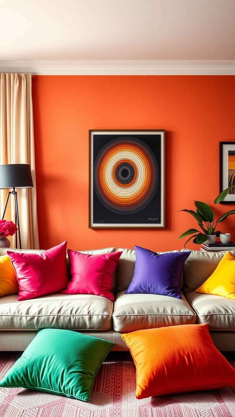 25 Vibrant Ideas for a Rainbow Living Room - 3. Playful Throw Pillows in Every Color