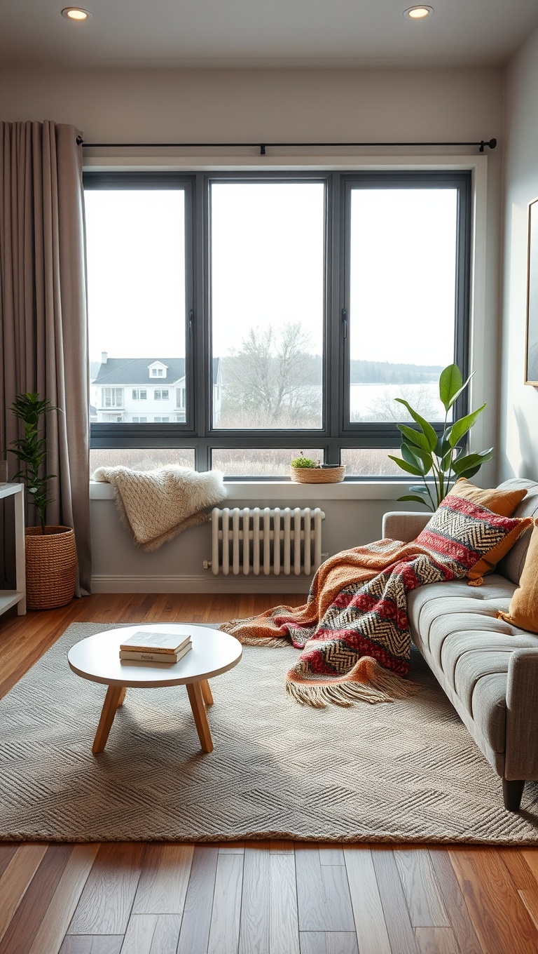 25 Bright Ideas for Transforming Your Small Living Room - 22. Add Warmth with a Throw Blanket