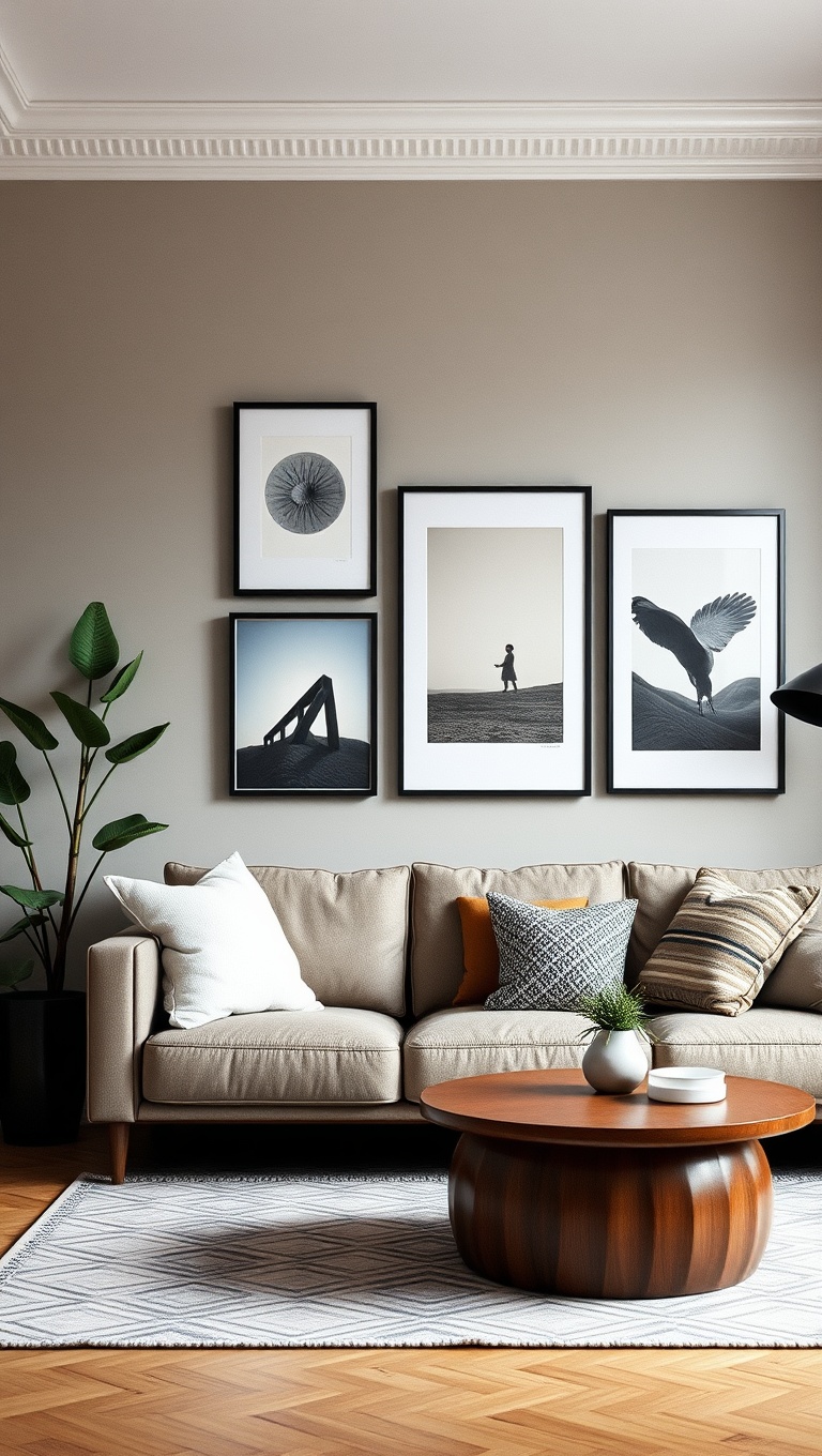25 Bright Ideas for Transforming Your Small Living Room - 10. Hang Artwork at Eye Level