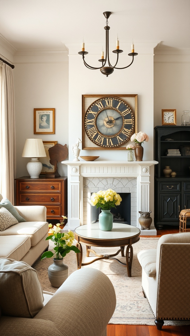 25 Cheerful Ideas to Refresh Your Living Room for Spring - 21. Add a Vintage Touch with Antique Finds