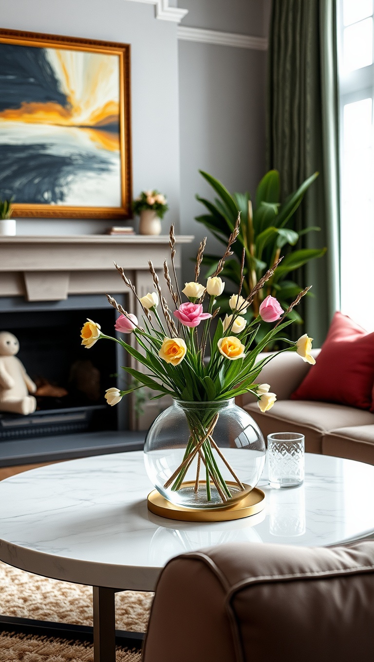25 Cheerful Ideas to Refresh Your Living Room for Spring - 16. Design a Spring-Inspired Centerpiece