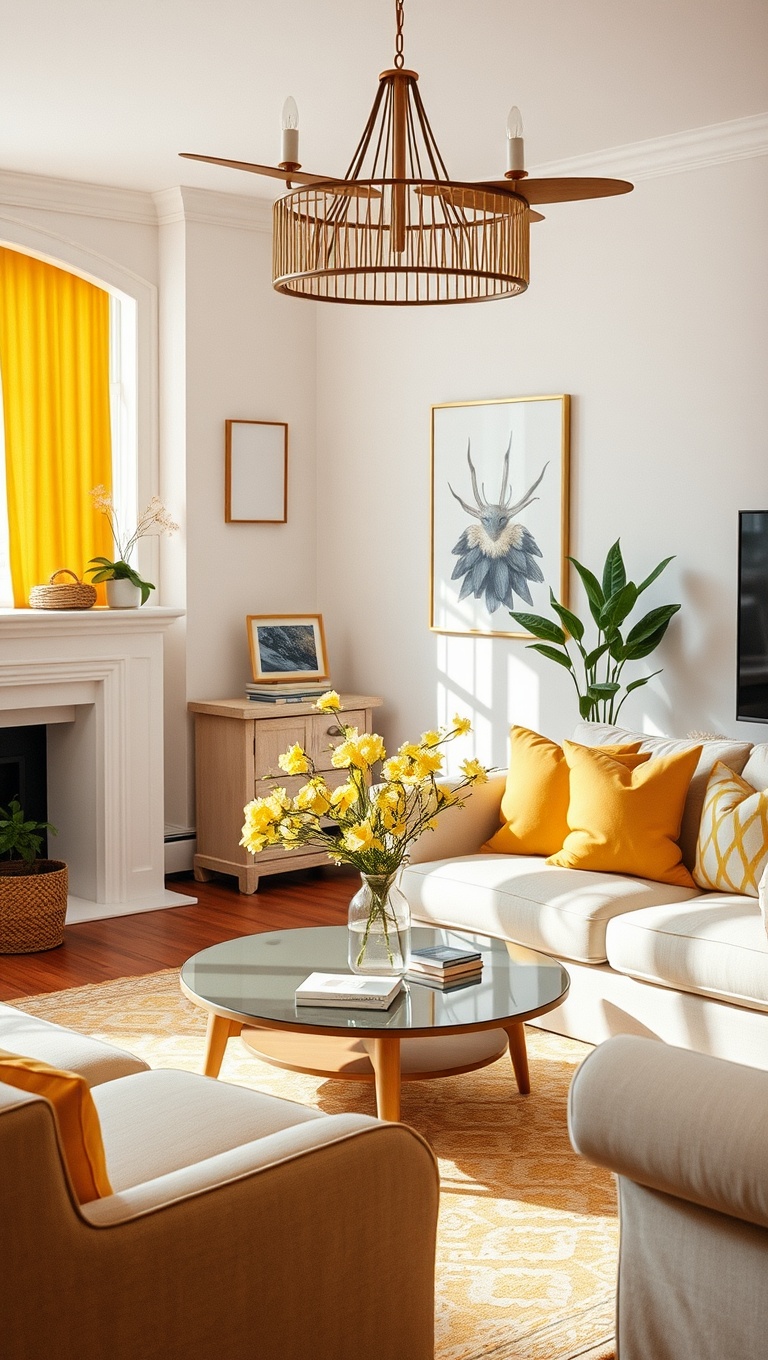 25 Cheerful Ideas to Refresh Your Living Room for Spring - 15. Add a Touch of Sunshine with Yellow Accents