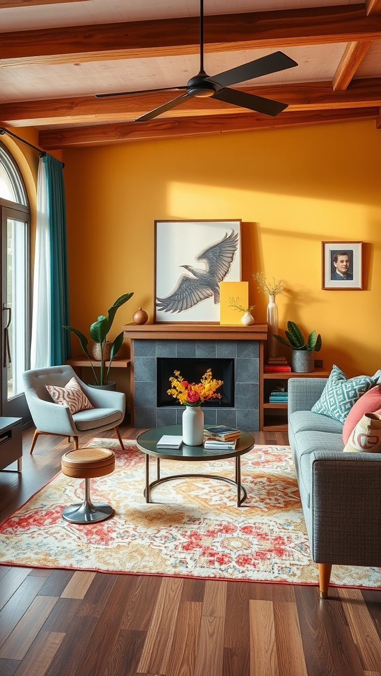 25 Cheerful Ideas to Refresh Your Living Room for Spring - 22. Use Bold Accents with a Bright Area Rug