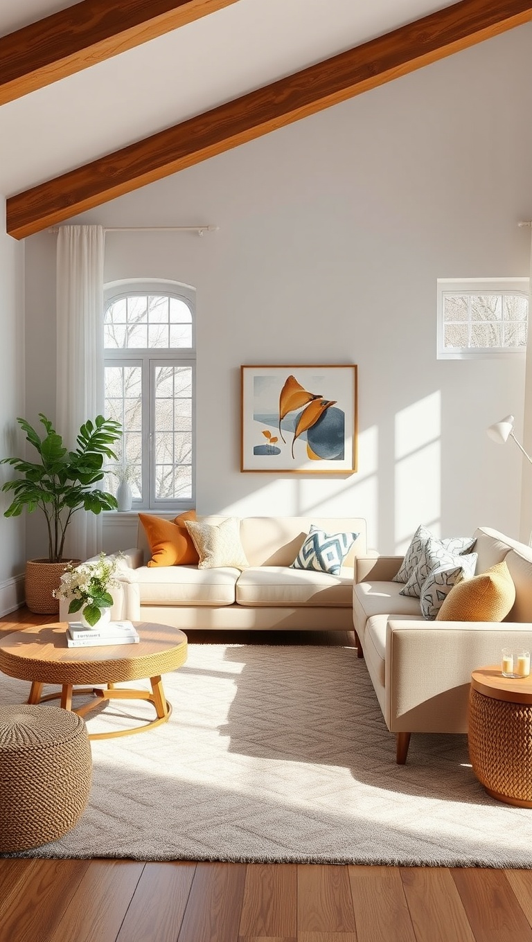 25 Cheerful Ideas to Refresh Your Living Room for Spring - 10. Refresh Your Rug with a Light, Breezy Design