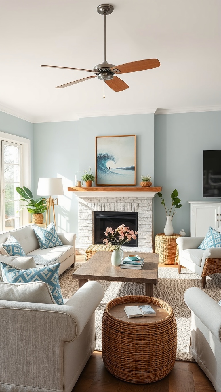 25 Fresh and Fun Ideas to Springify Your Living Room - 23. Go for a Coastal Theme with Light Blues