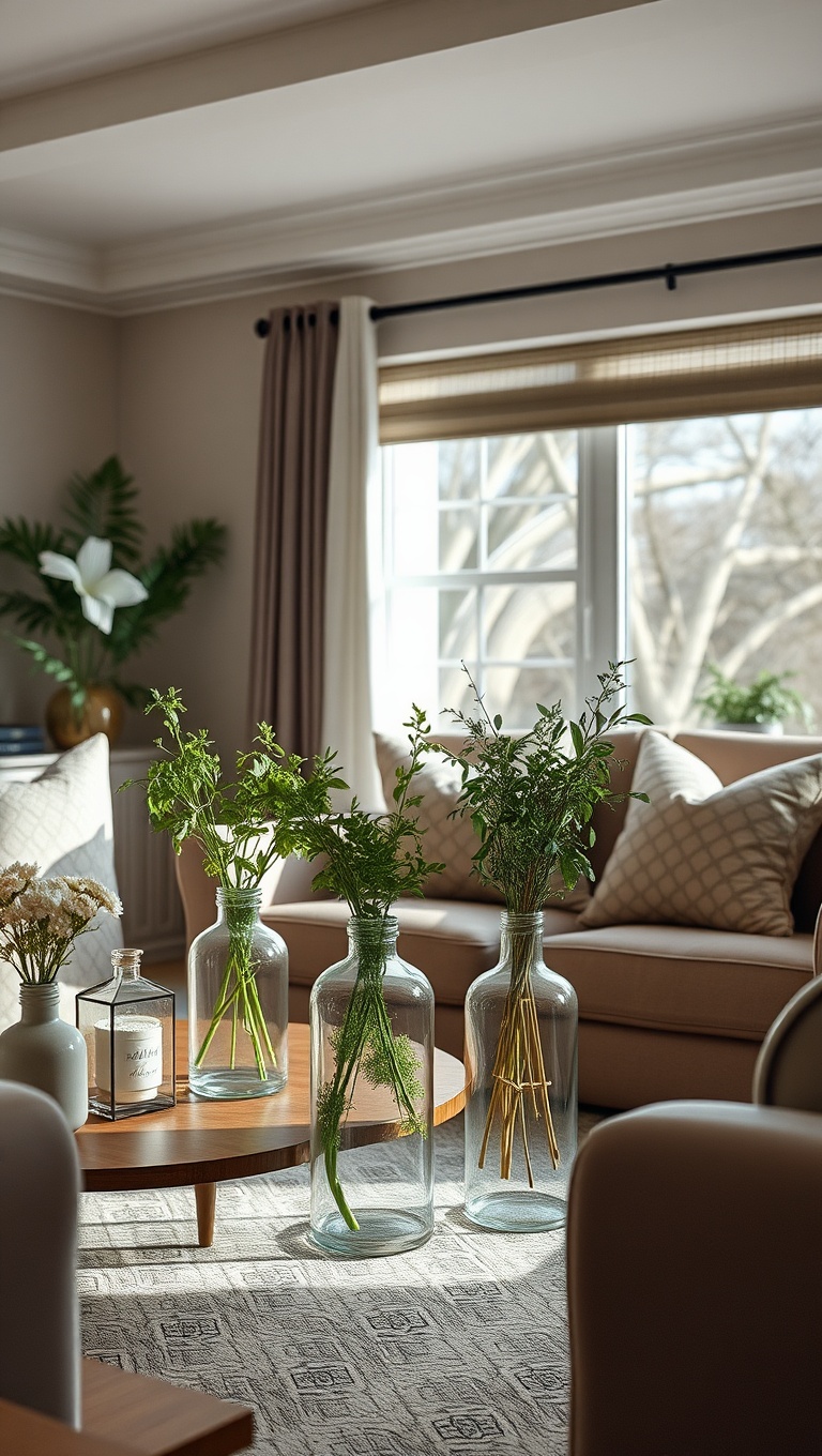 25 Fresh and Fun Ideas to Springify Your Living Room - 24. Use Jars and Vases for Fresh Herbs