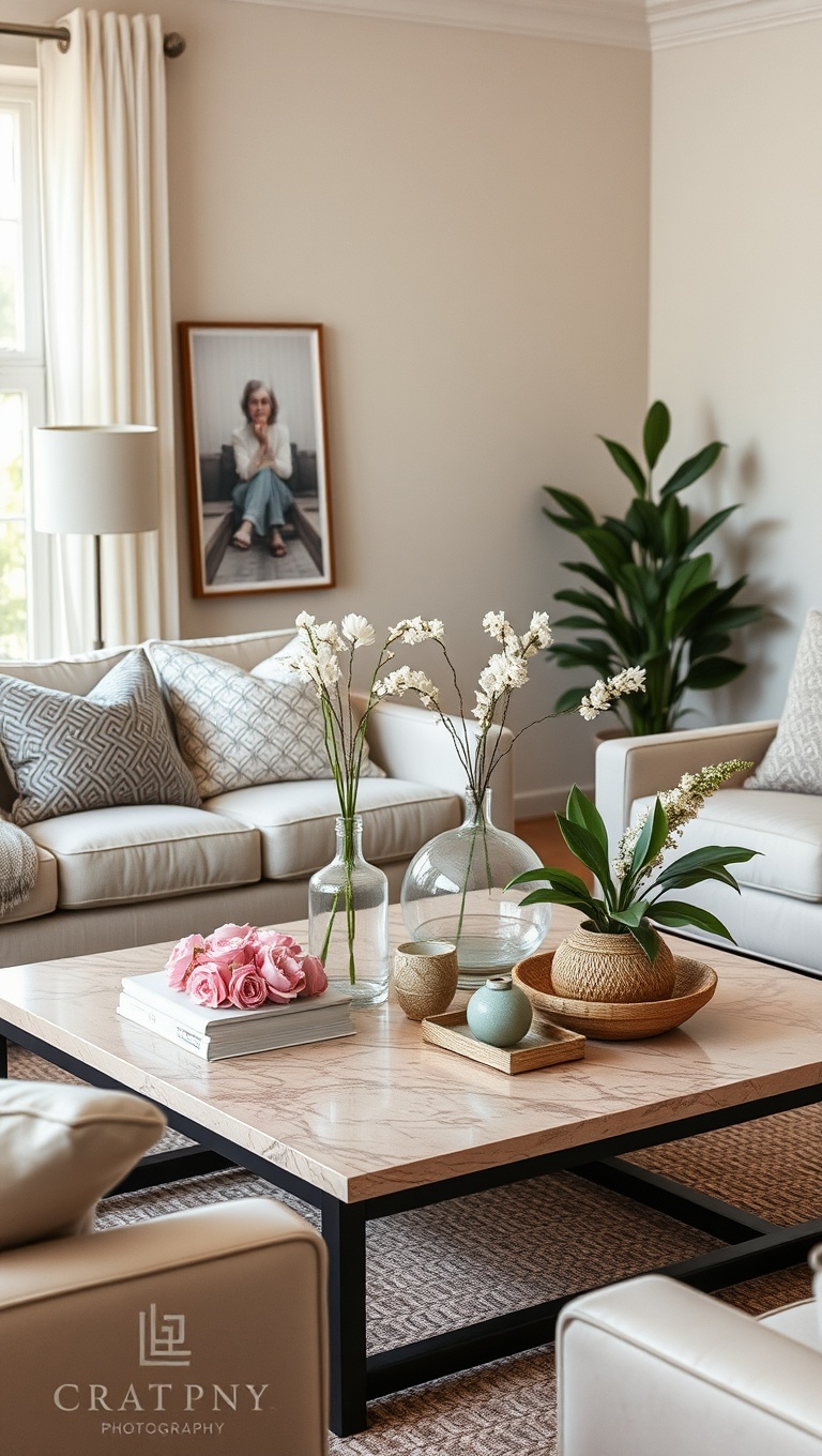 25 Fresh and Fun Ideas to Springify Your Living Room - 8. Refresh Your Coffee Table with Seasonal Decor