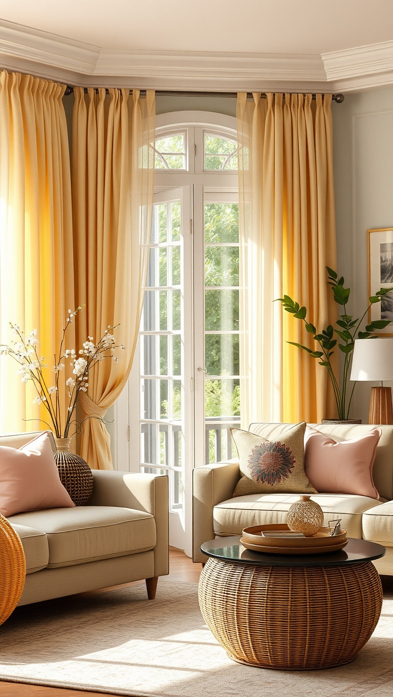 25 Fresh and Fun Ideas to Springify Your Living Room - 2. Swap Out Heavy Curtains for Sheer Fabrics
