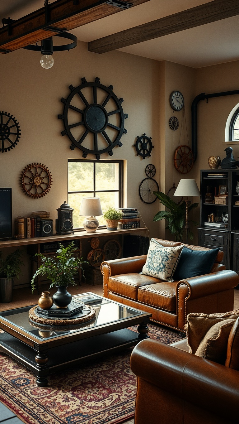 25 Whimsical Ideas to Steampunk Your Living Room - 9. Whimsical Gear Decor