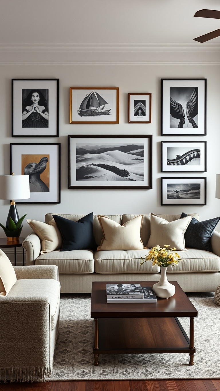 25 Stunning Ideas to Transform Your Transitional Living Room - 8. Gallery Walls: Showcase Your Personality