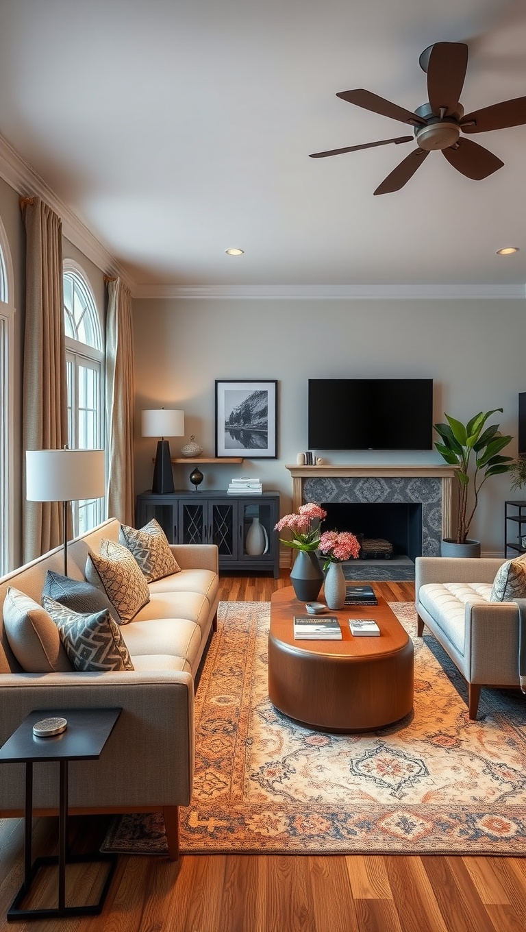 25 Stunning Ideas to Transform Your Transitional Living Room - 7. Stylish Area Rugs to Define Spaces