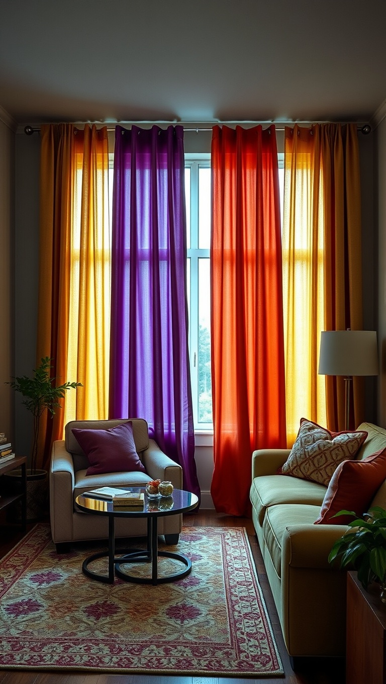 25 Fun and Creative Ideas to Transform Your Ugly Living Room - 15. Colorful Curtains: Frame Your Views Creatively