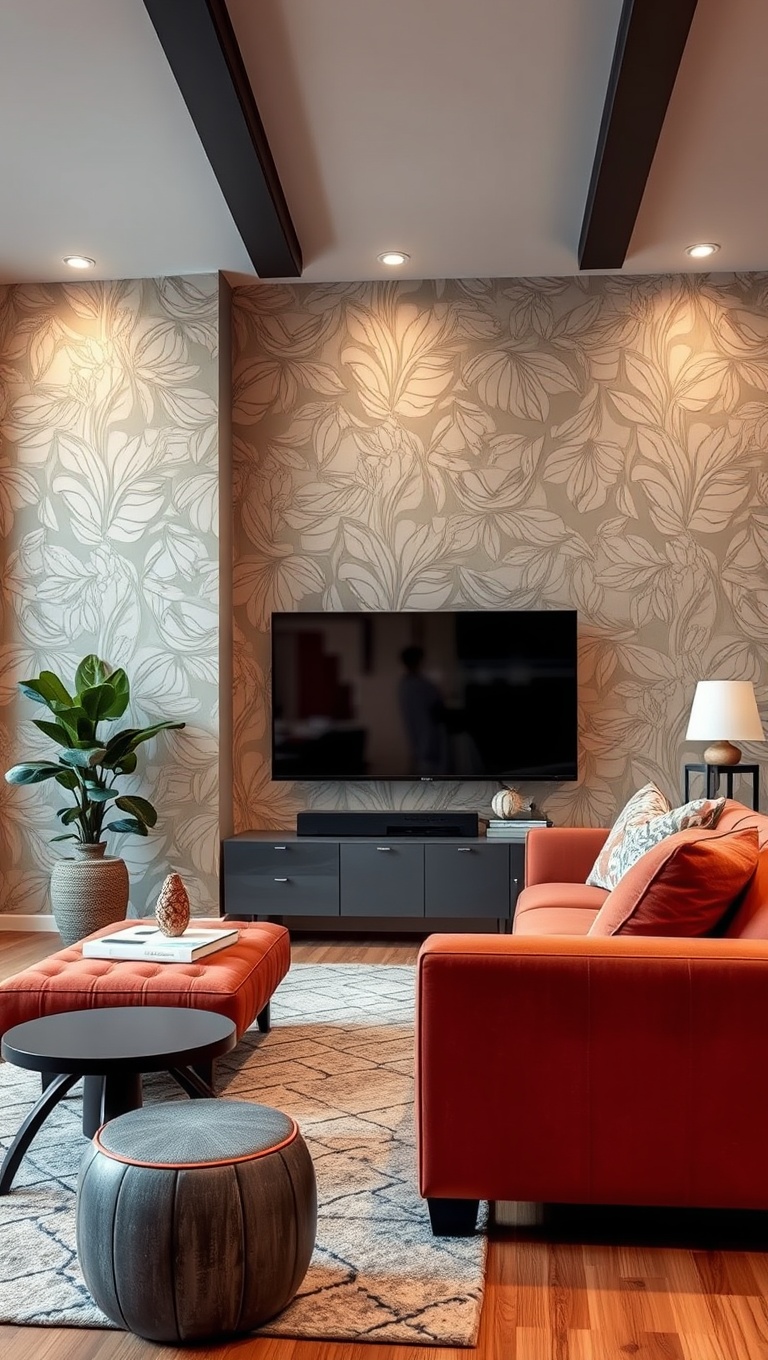 25 Fun and Creative Ideas to Transform Your Ugly Living Room - 23. Fun Accent Walls: Stencil or Wallpaper for Drama