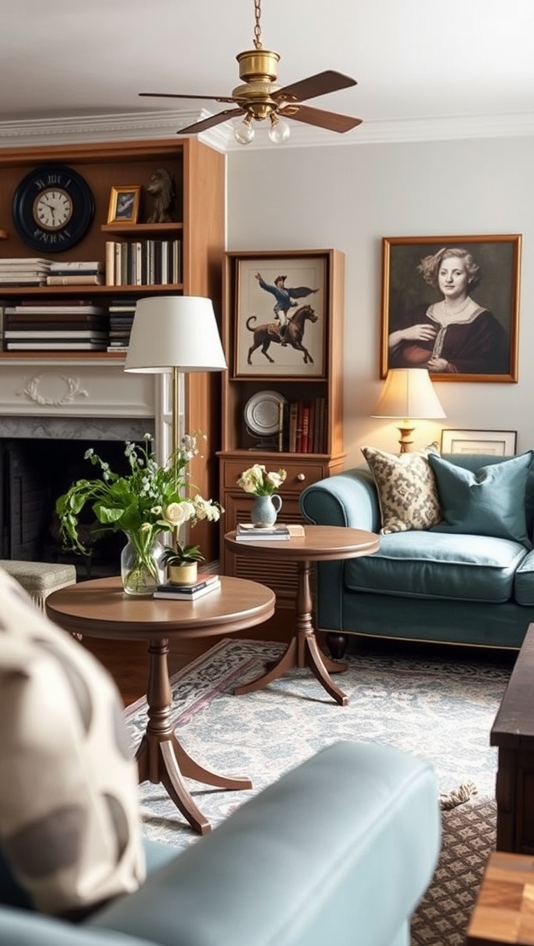 25 Charming Ideas to Create Your Vintage Living Room Oasis - 11. Charming Side Tables: Function Meets Flair