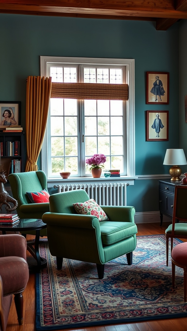 25 Charming Ideas to Create Your Vintage Living Room Oasis - 8. Funky Accent Chairs: Add Pop and Personality
