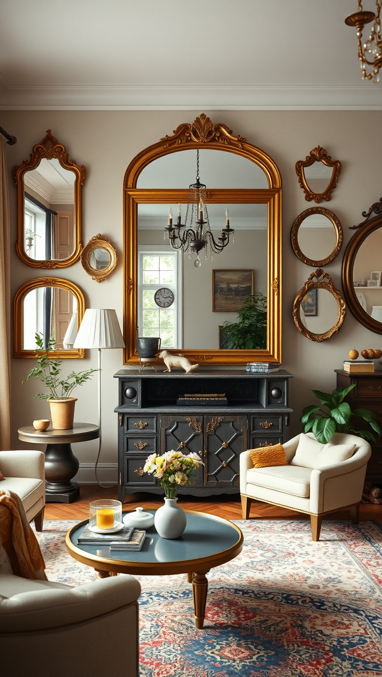 25 Charming Ideas to Create Your Vintage Living Room Oasis - 10. Vintage Mirrors: Reflect Your Unique Style