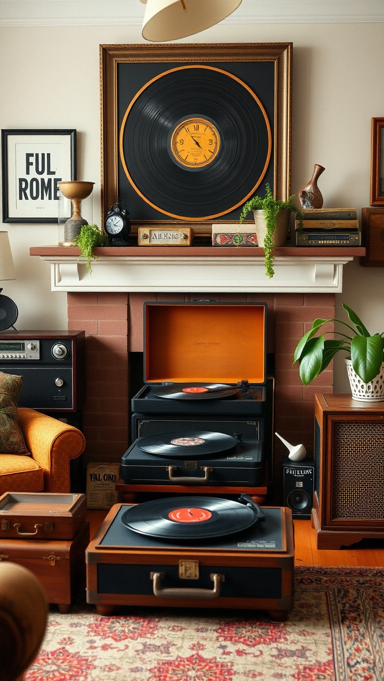 25 Charming Ideas to Create Your Vintage Living Room Oasis - 23. Vintage Record Players: Music with a Story