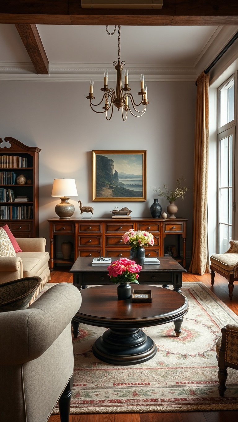 25 Charming Ideas to Create Your Vintage Living Room Oasis - 3. Antique Coffee Tables: A Centerpiece with History