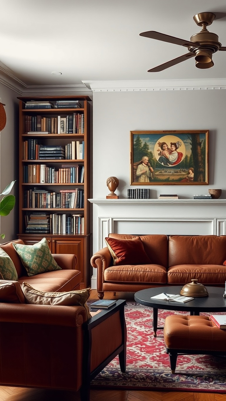 25 Charming Ideas to Create Your Vintage Living Room Oasis - 9. Old-School Bookshelves: Show Off Your Collection