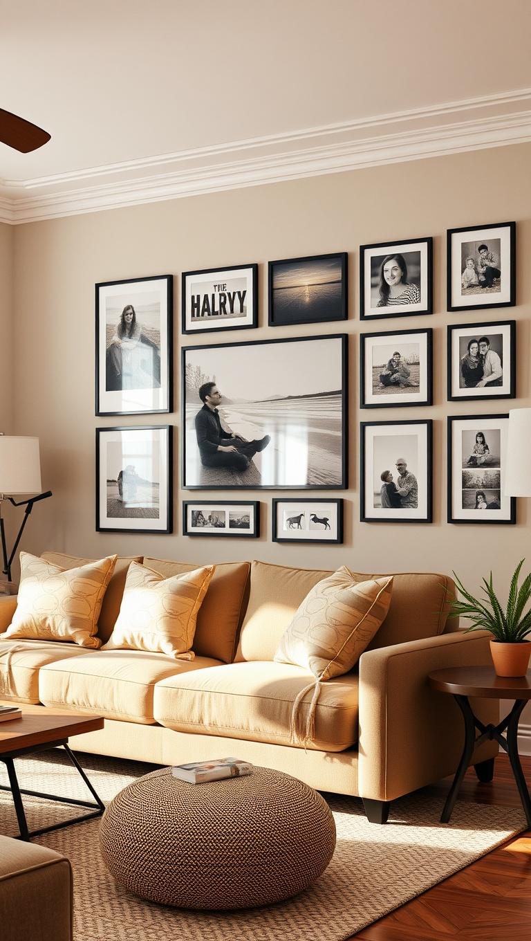 25 Cozy Ideas to Create a Warm Living Room Oasis - 7. Gallery Walls: Displaying Family Memories