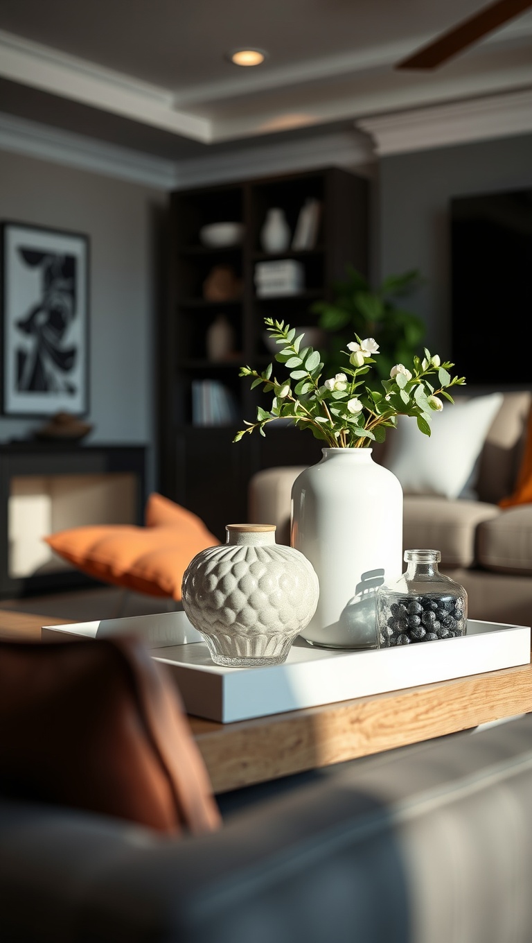 25 Cozy Ideas to Create a Warm Living Room Oasis - 17. Decorative Trays: Organizing with Style