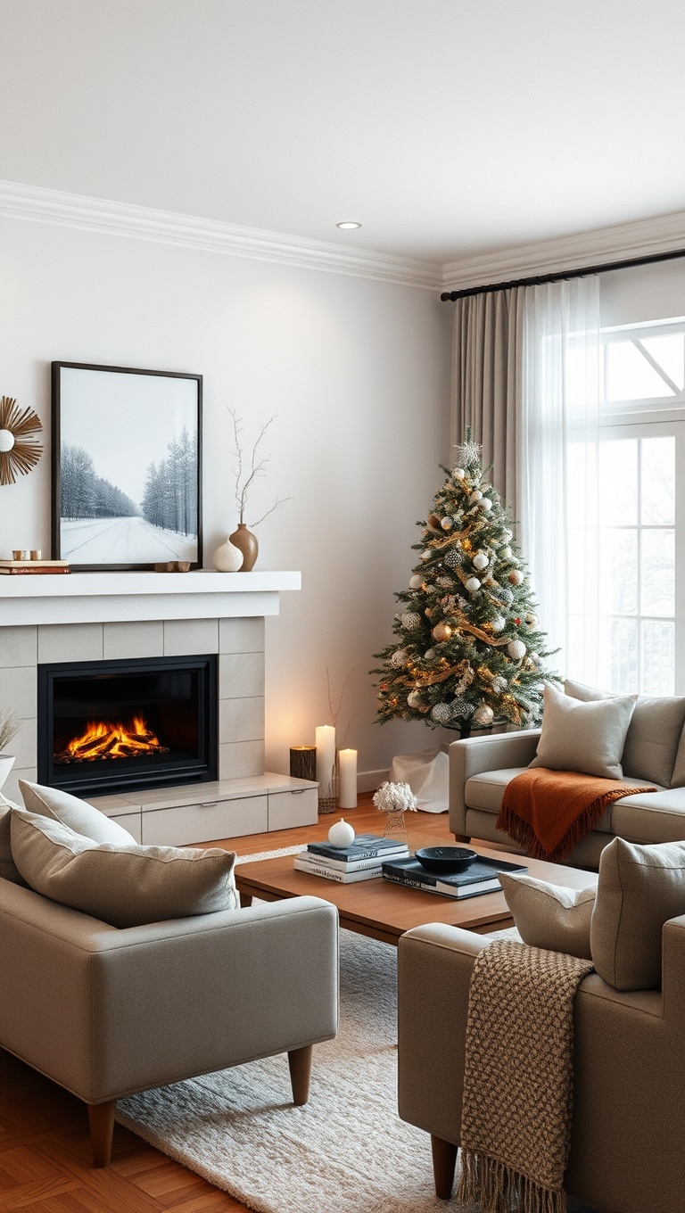 25 Cozy Ideas to Transform Your Winter Living Room - 10. Display Winter-Inspired Art