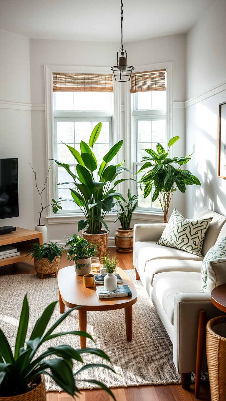 20 Breezy Ideas for Your Airy Coastal Living Room - 10. Indoor Plants for a Lively Vibe