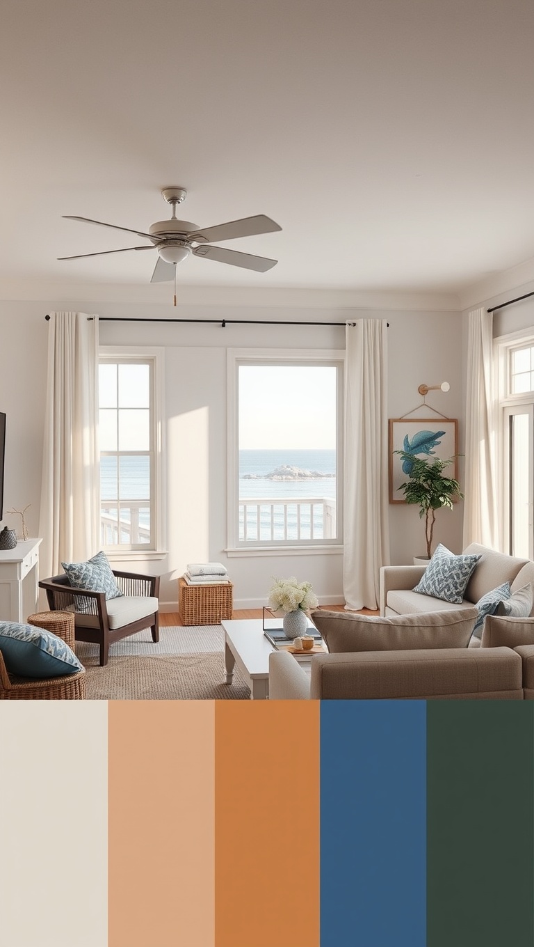 20 Breezy Ideas for Your Airy Coastal Living Room - 9. Coastal Color Palette: Think Sand and Sea
